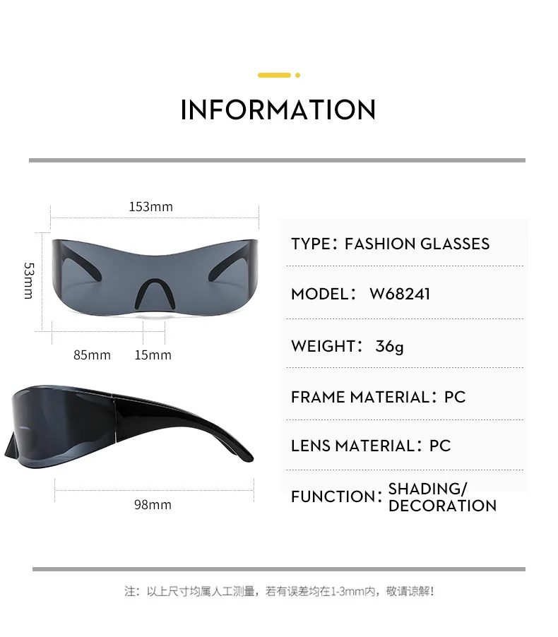 Einteilige randlose Punk-Sonnenbrille für Damen und Herren 2026 – Luxus-Sport-Y2K-Sonnenbrille für Herren, Wrap-Around-Schutzbrille, UV400 – Detail 9