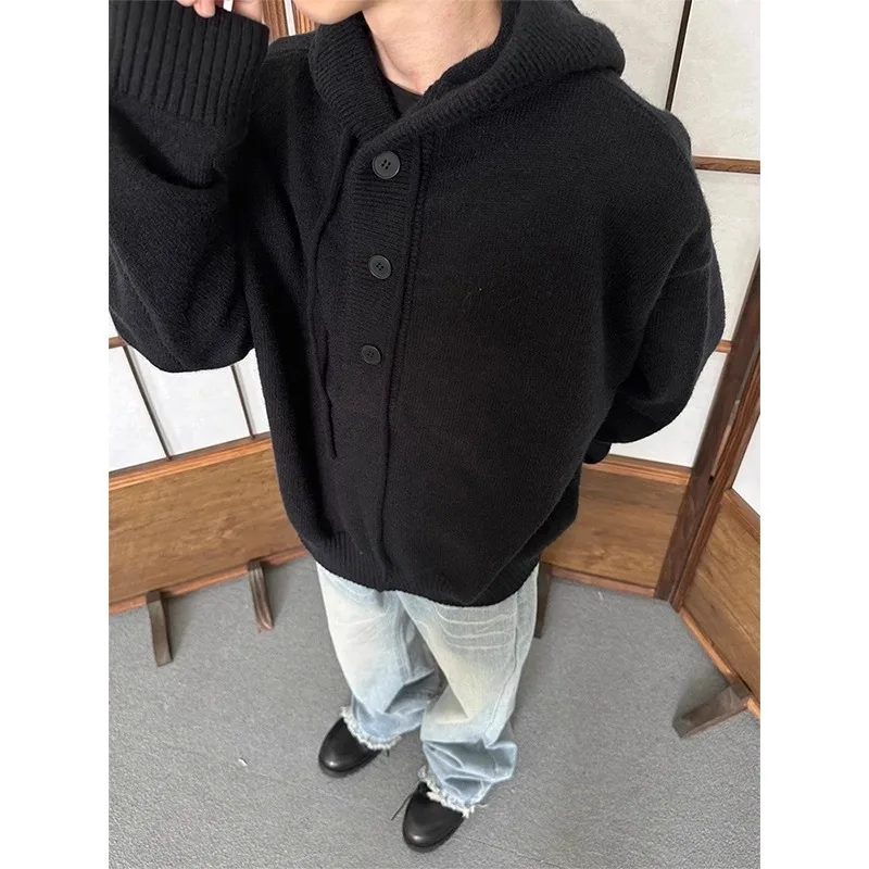 Unisex Hooed Knitting Cardigan 2025 Autumn Winter Man Women Hooded Sweater Thickened Retro Design Knit Outerwear Sweatshirt