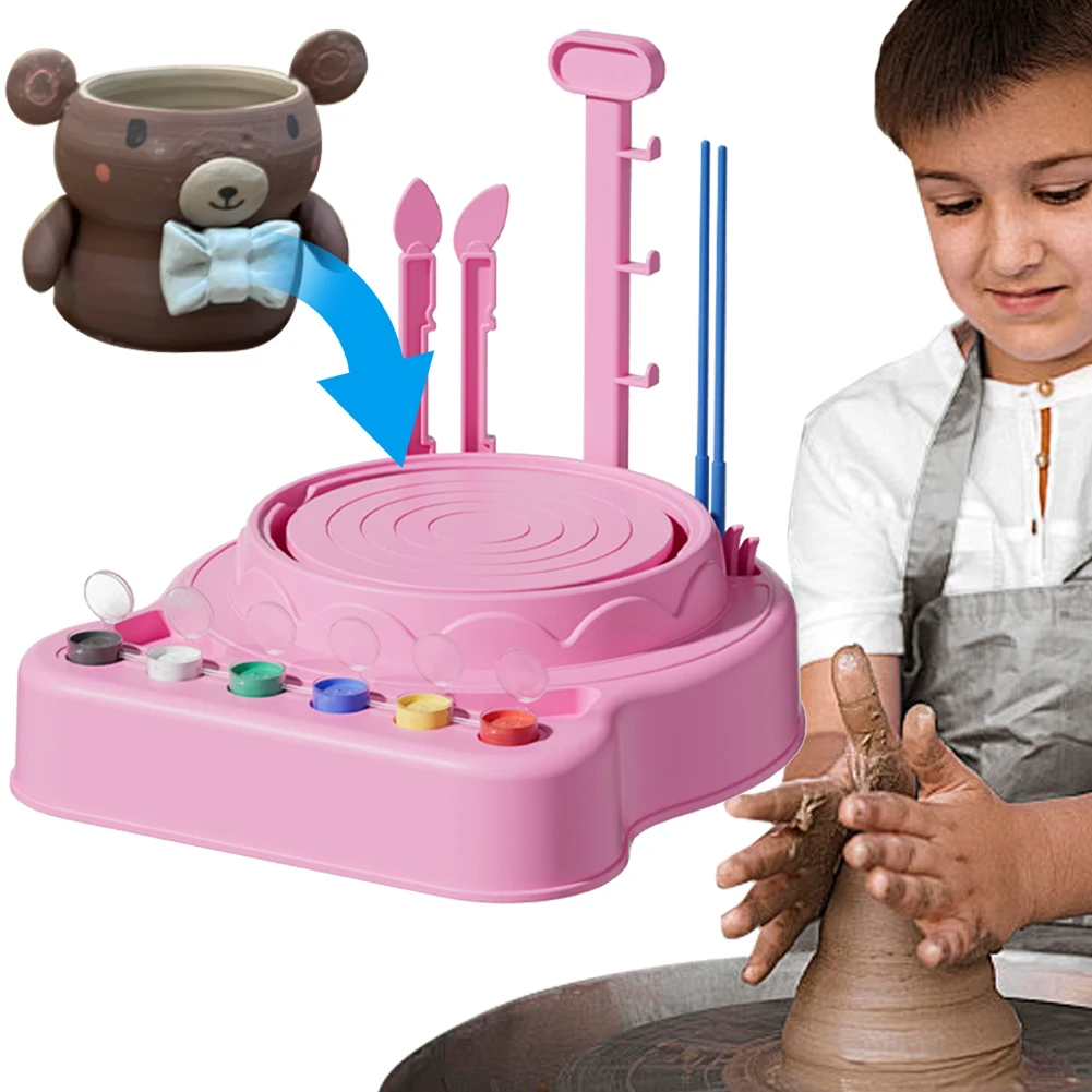 Kids Pottery Wheel Kit Electric Clay Wheel Educational Pottery Painting Art Kit Child-Safe Pottery Art Turntable for Boys Girls