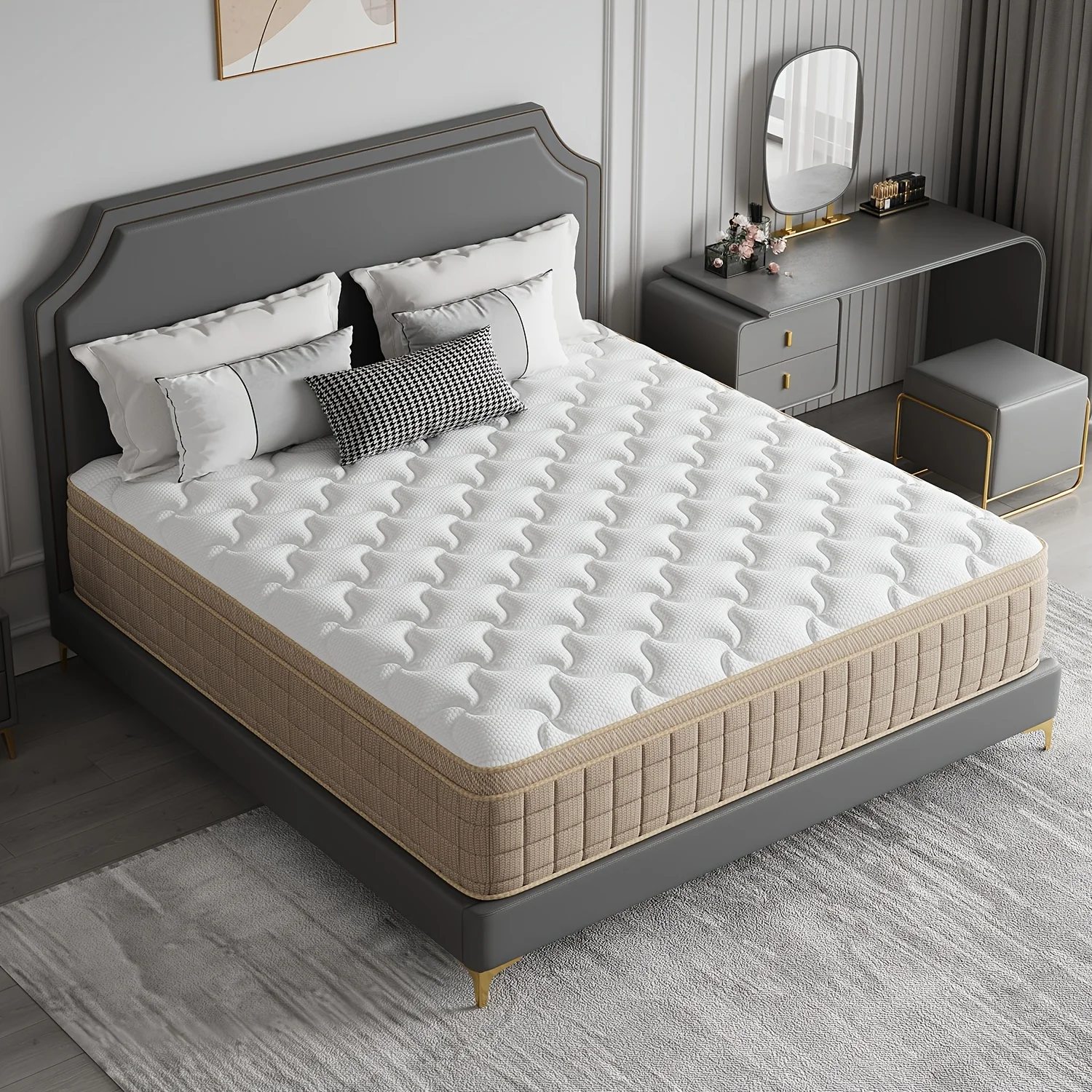 Heavy Duty Reinforced Mattress 10/12/14 Inch Queen Size Mattress, Medium Hardness Mixed Mattress, Independent Spring System Provides Strong Support, High-density Sponge And Protected Edges (Optional Sizes: Twin/Full/Queen/King)