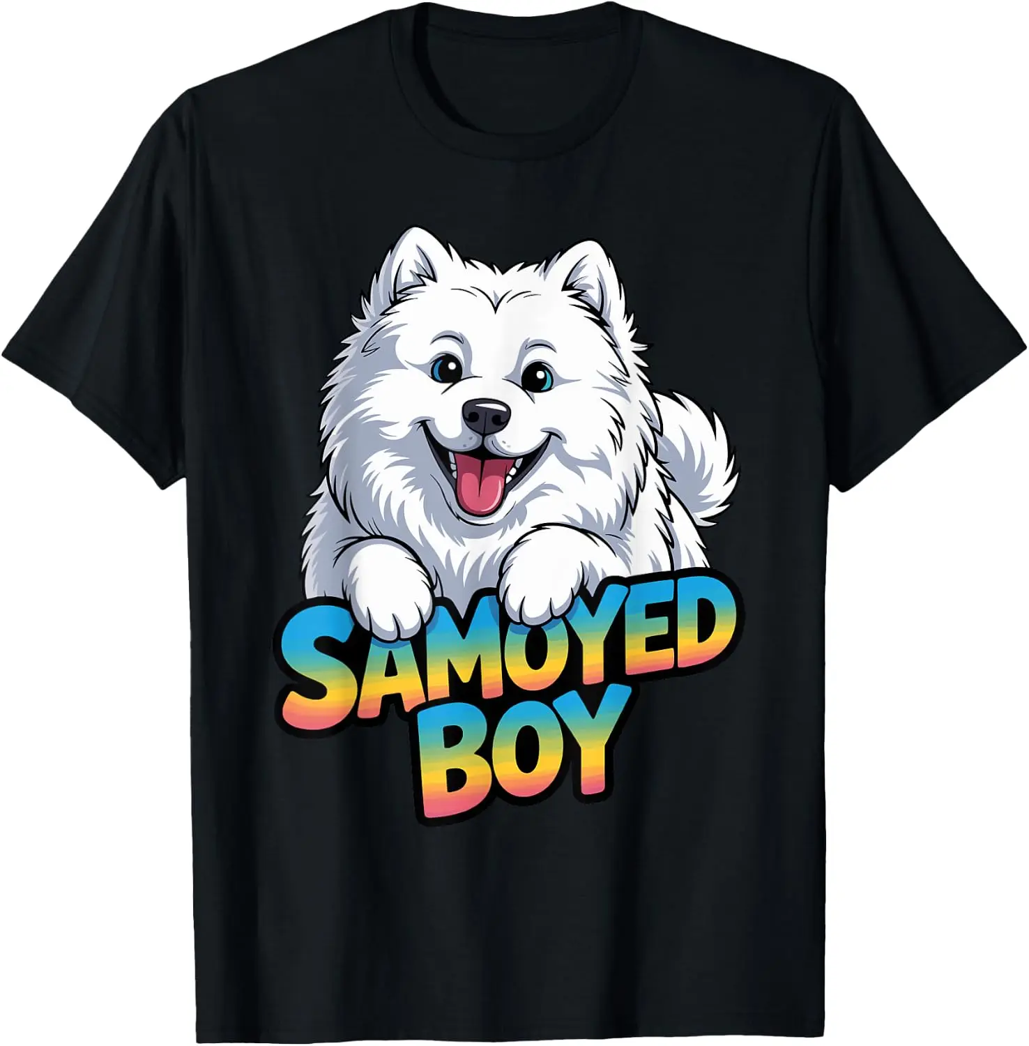 Mens Samoyed Boy Cartoon Sammie White Plush Pet Dog Breed T-Shirt 100% Cotton Trendy Y2K Short-Sleeve Tee-Soft, Quick-Drying,