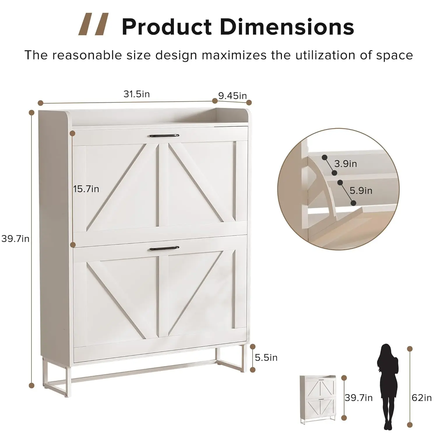 Shoe Cabinet for Entryway with 2 Flip Drawers,Narrow Wooden Shoe Storage Cabinet with Metal Legs,Hold 24 Pairs,, Customized