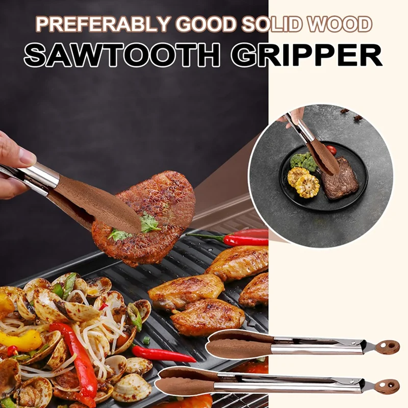 2 упаковки деревянных щипцов из орехового дерева для приготовления пищи, деревянные щипцы для салата 12 и 9 дюймов для сервировки, кухонная утварь из нержавеющей стали-A68X