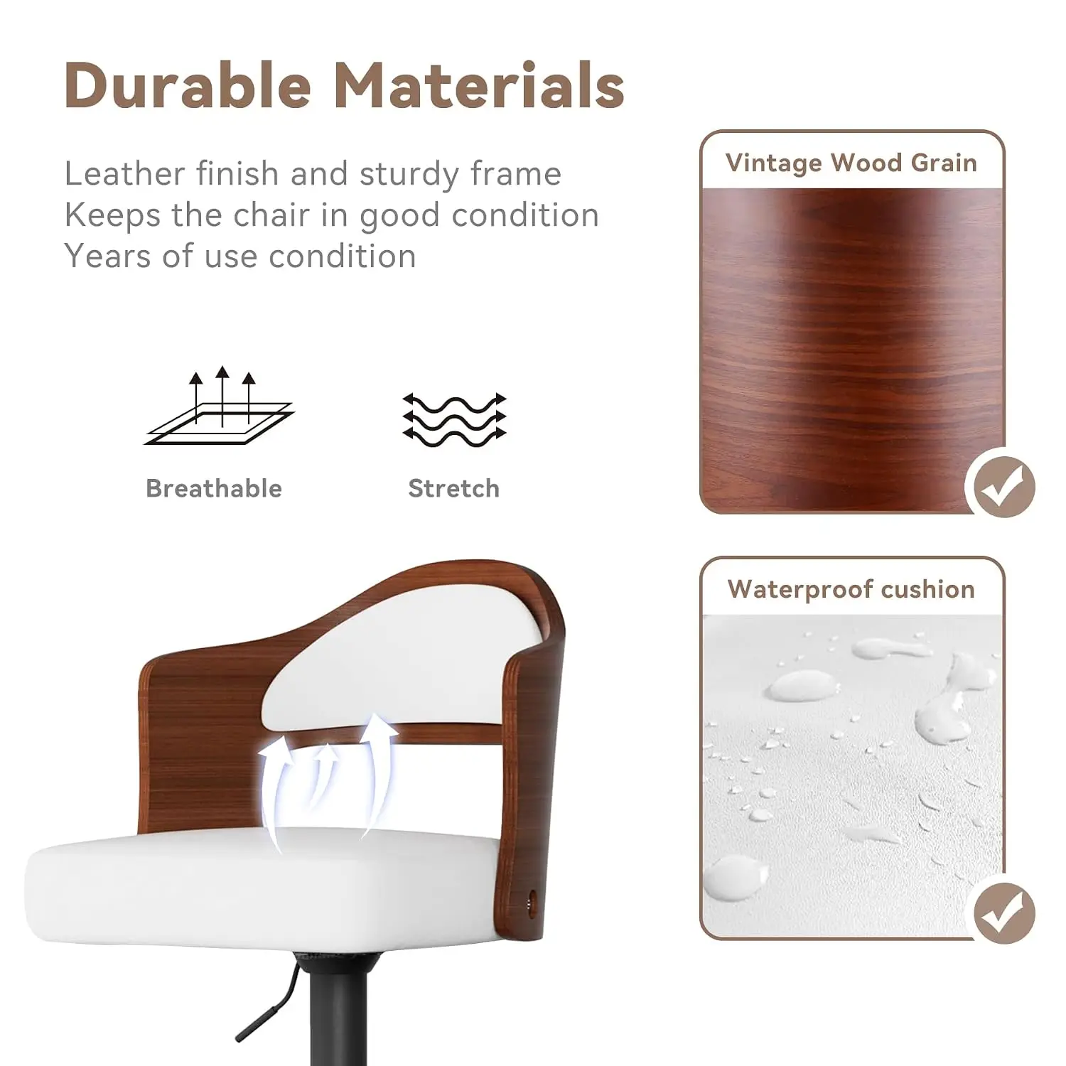 Swivel Bar Stools Set of 2 Adjustable Height Bentwood Kitchen Counter Chair, Customized