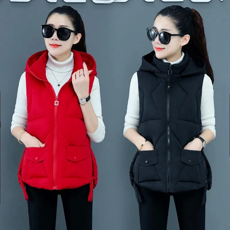 

New Cotton Vest Women's Short Waistcoats Autumn Winter Female Down Cotton Vest Student Thickened Coat Sleeveless Jacket