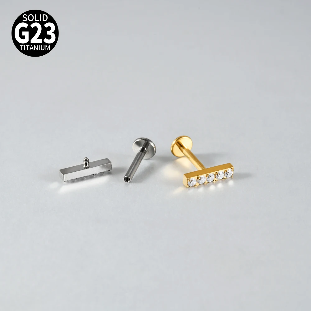 1pc Titanium Extra Long Bar Labret Lip Stud Multi Round White CZ Internally Threaded Cartilage Helix Tragus Piercing Ear Jewelr