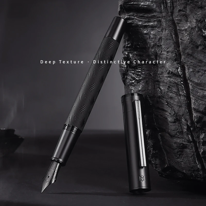 LT HONGDIAN 1860 Black Forest Fountain Pen High-End Business Students Retro Chinese Knot Titanium Black Writing Pen For Gift