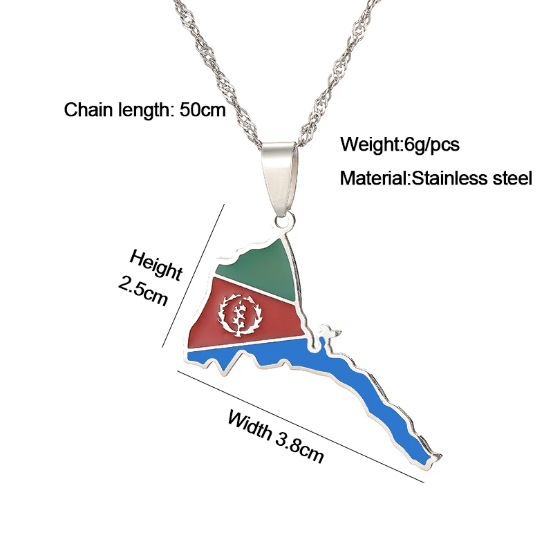 SONYA Eritrea Map Flag Pendant Thin Necklaces for Women Girls Gold Color  African Map of Eritrean stainless steel Jewelry