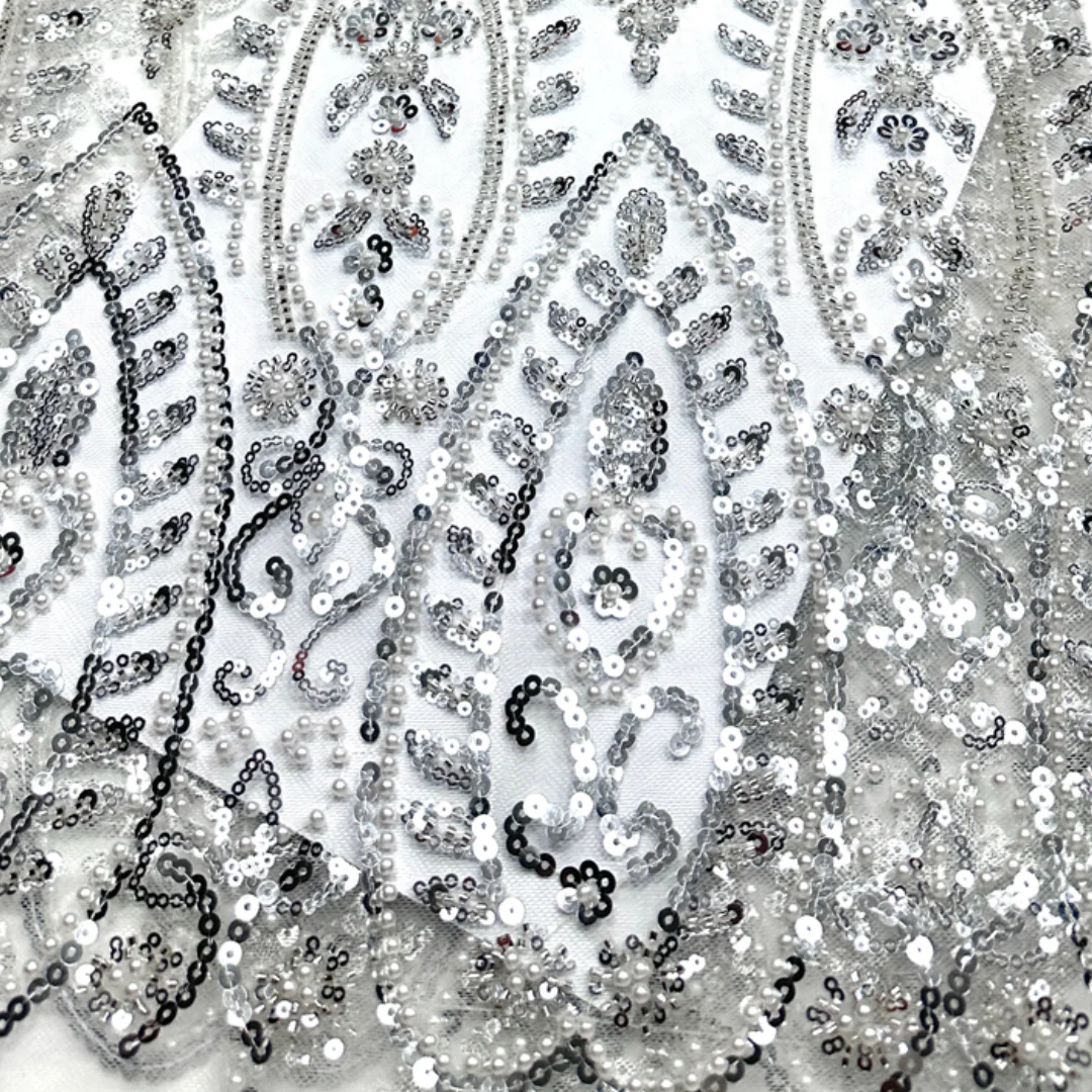 

Изысканная фиолетовая французская сетчатая тюлевая кружевная ткань с европейской вышивкой, пайетками и бисером для пошива вечерних платьев