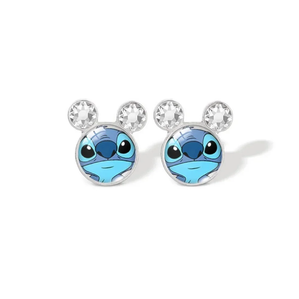 Lilo & Stitch Disney Cartoon Time Gem Stud Earrings for Girls Anime Jewelry Stitch Kawaii Earring Accessories Kids Birthday Gift