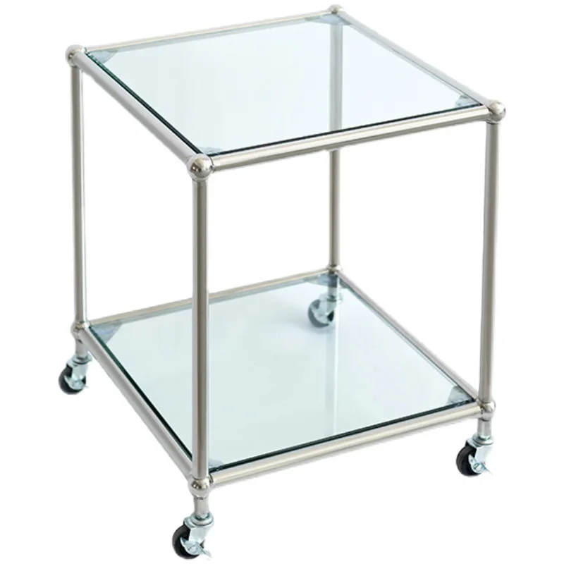 

Medieval stainless steel glass coffee table movable living room module corner trolley rack balcony