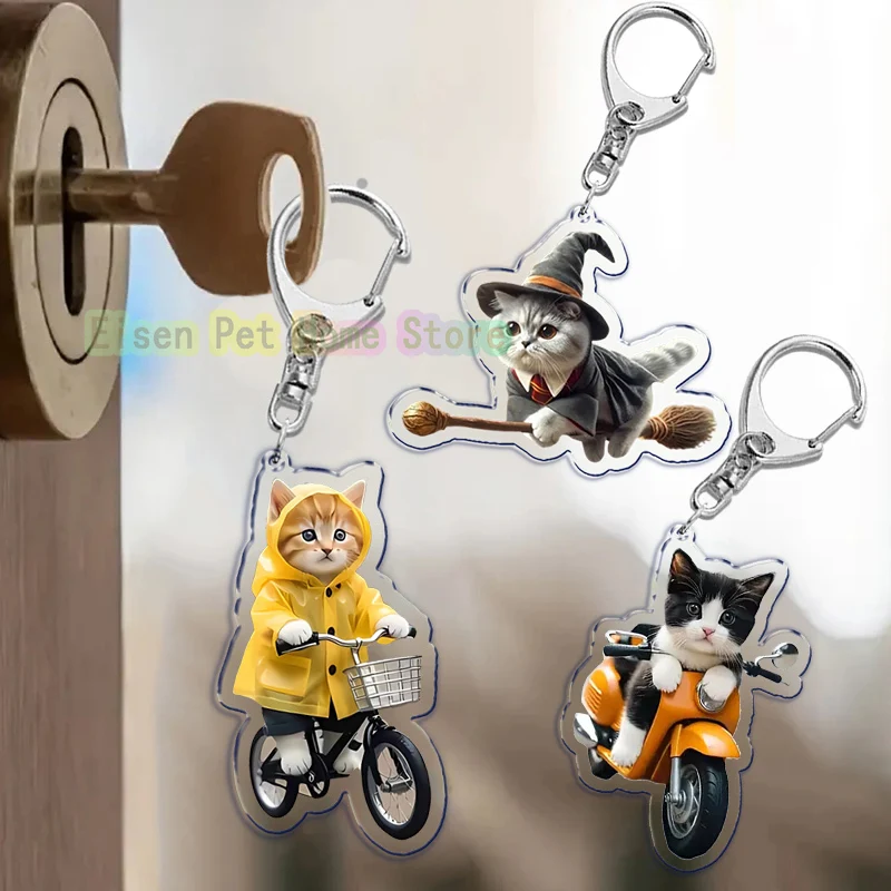 Funny Cat Key Chain Keychains Ring for Accessories Bag Pendant Keyring Jewelry Cute Animal Pet Llaveros Friends Gifts Cool Cats