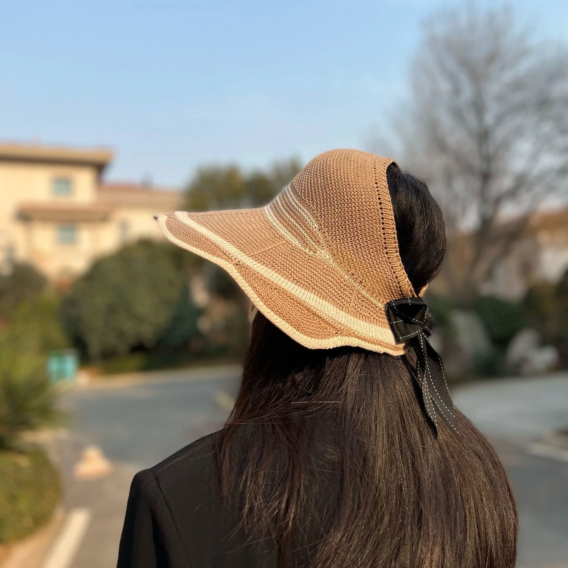 Chapeau de plage tricoté en dentelle ondulée coréenne, chapeau de soleil haut vide, célébrité du vent, grand bord, rpm, été, 600