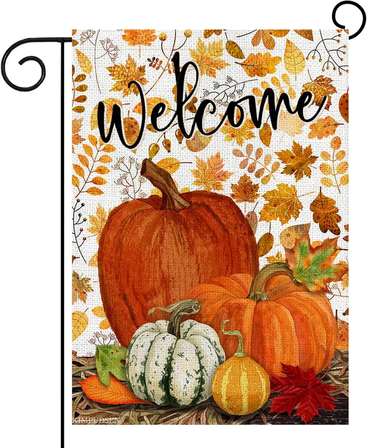 Welcome Fall Garden Flag Double Sided 12x18 Inch, Pumpkin Maple Leaves Autumn Harvest Thanksgiving Farmhouse Outdoor Decorat hhz