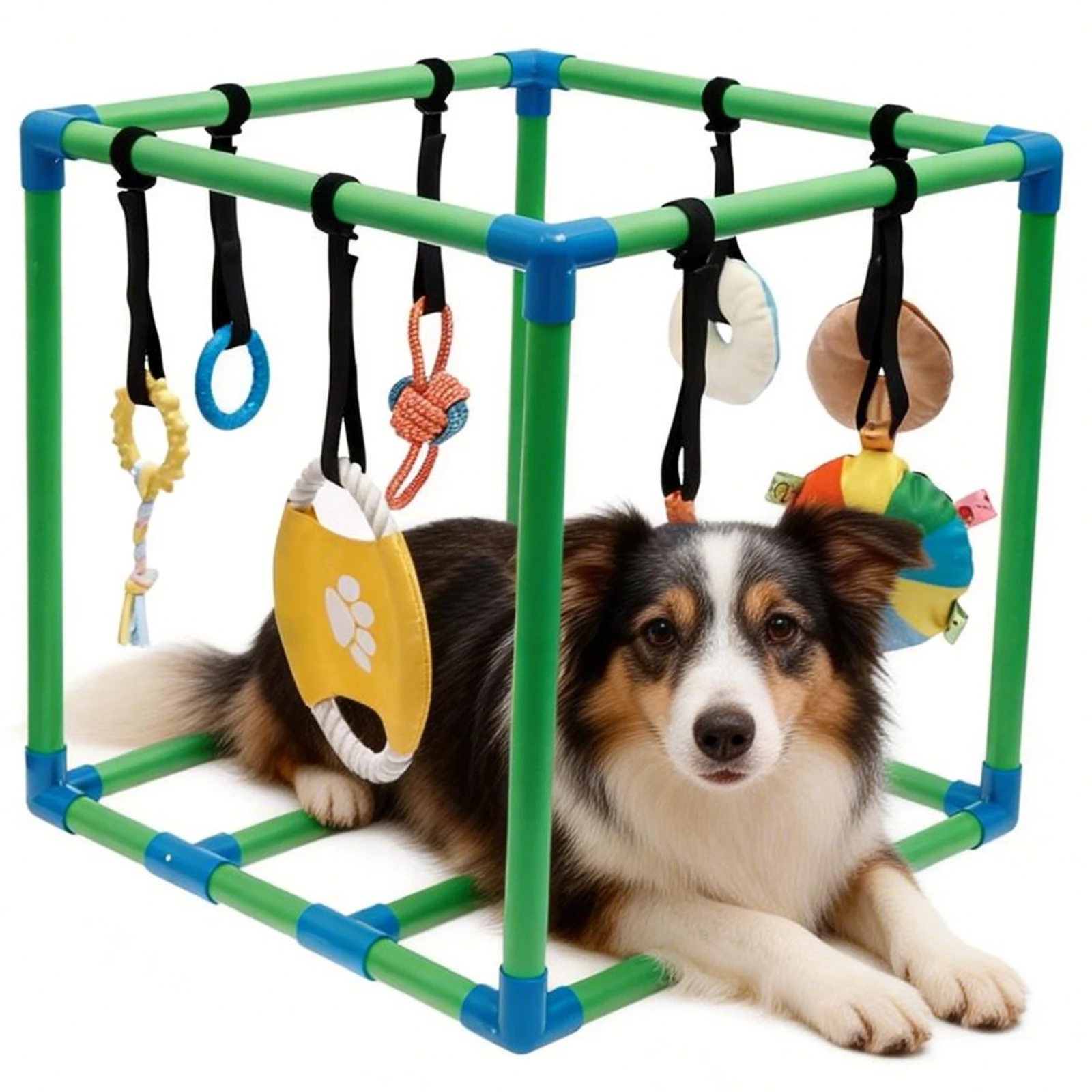 

Игровой комплекс для щенков с 8 подвесными игрушками, игровая площадка в стиле джунглей для маленьких собак, ПВХ-каркас, игровая площадка для собак для игр и развлечений