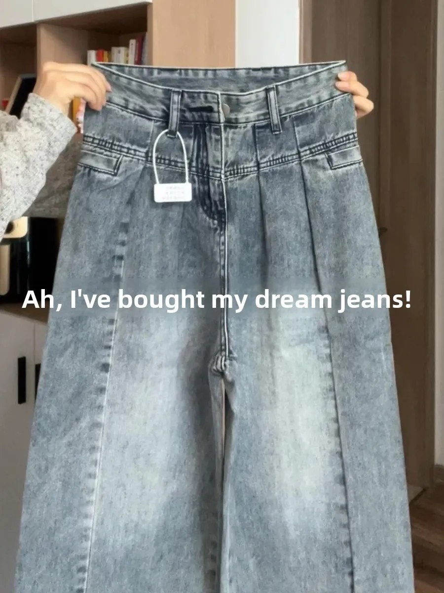 High Waist Loose Fit Straight Leg Denim Jeans Women's Wide Leg Pants Long Trousers American Style Retro Autumn Winter plus Size