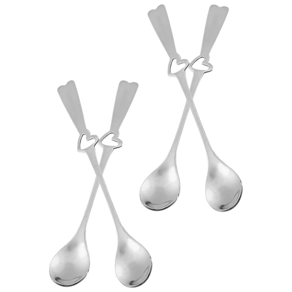 

4 Pcs Coffee Spoon Heart-piercing Ice Dessert Spoons Stainless Steel Shaped Tea Stirrers Milk Teaspoon