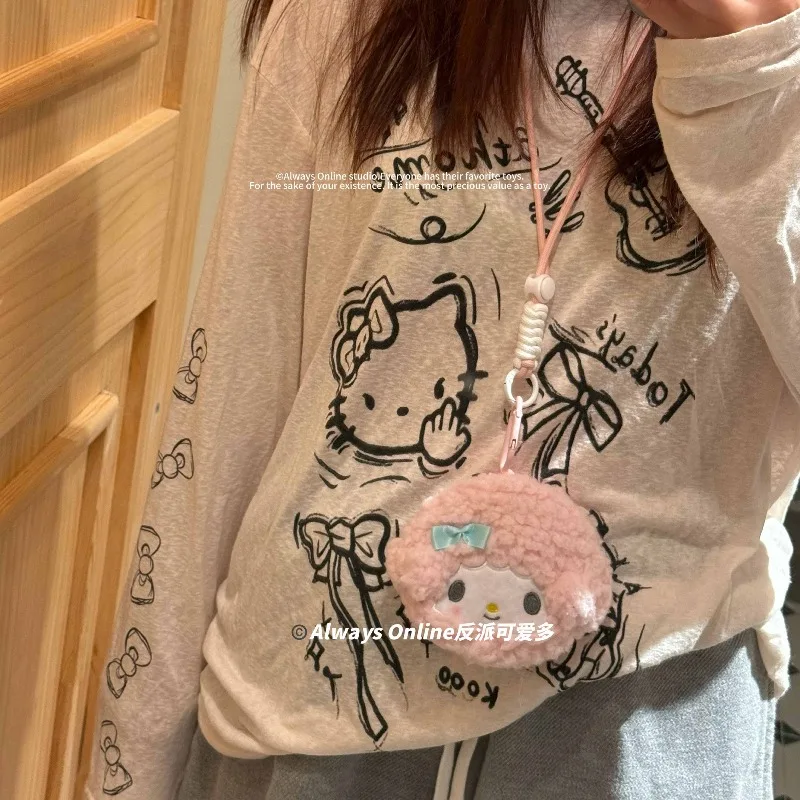 Sanrios My Melody Piano dibujos animados muñeco de peluche monedero chica Linda Hellokittys mochila escolar portátil colgante bolsa de almacenamiento para auriculares