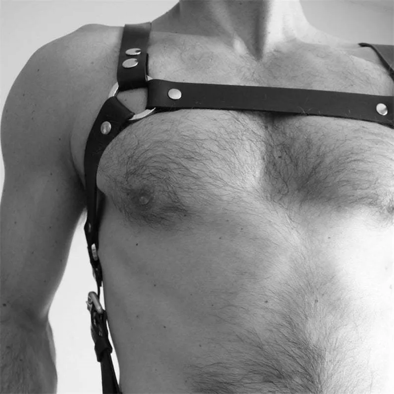 Fashion Men's Leather Chest Harness Suspenders Belts Adjustable Fetish Gay Body Harness Straps Punk Rave Gothic Male Costumes view 3