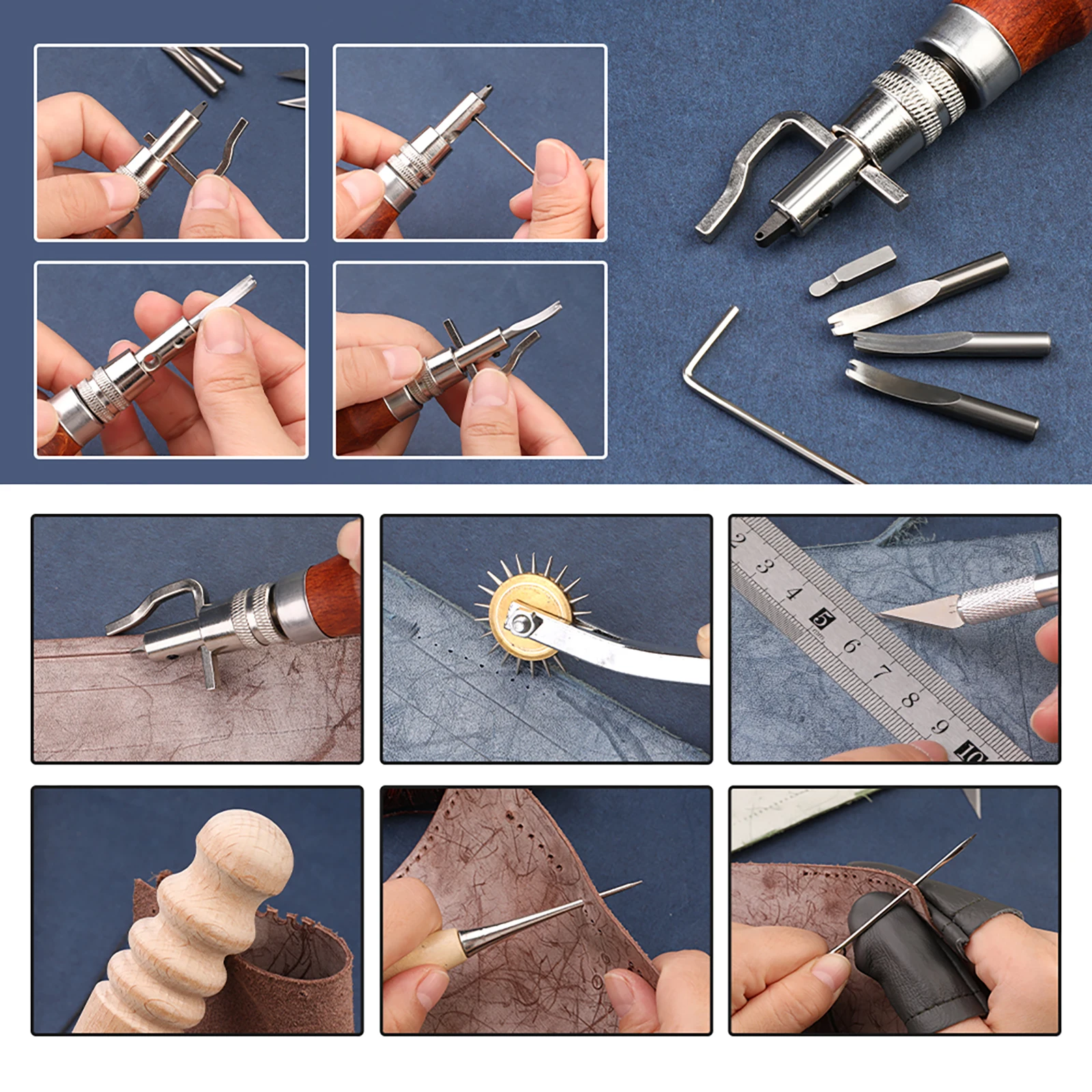 Skórzane narzędzia i materiały robocze Zestaw narzędzi z woskowaną nicią Szydło Prong Punch Groover Tracing Wheel Punch DIY Sewing Craft