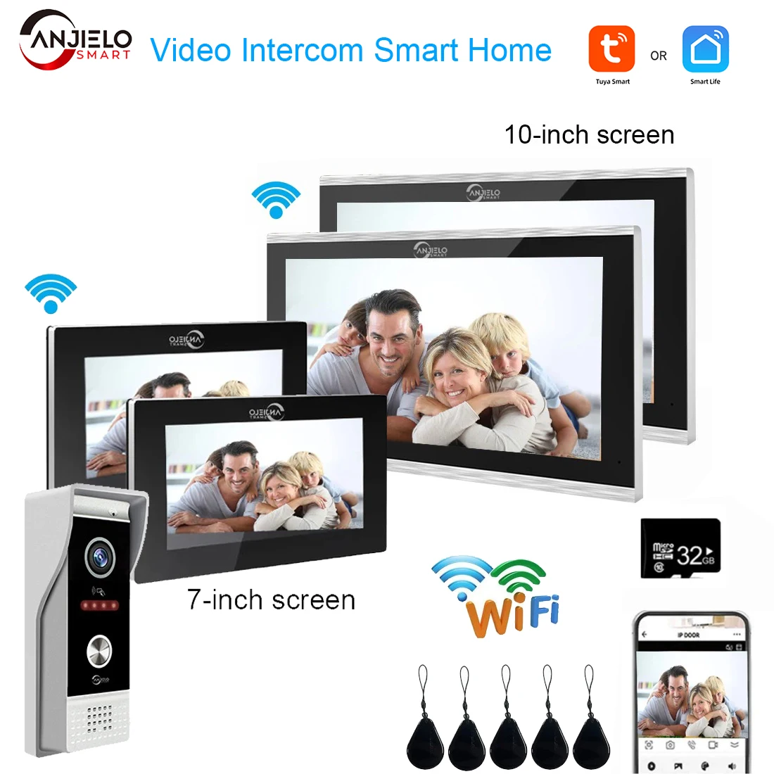 7/10 Inch TUYA WiFi 1080P Video Intercom Smart Home APP Wireless Video Door Phone RFID Access Control System for Villa Apartment