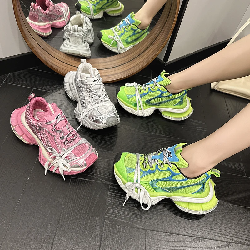 Sepatu Kasual Kulit Sepatu Olahraga Platform Chunky untuk Wanita 2025 Sepatu Atletik Desainer Mewah Elegan Chic Tenis Fashion