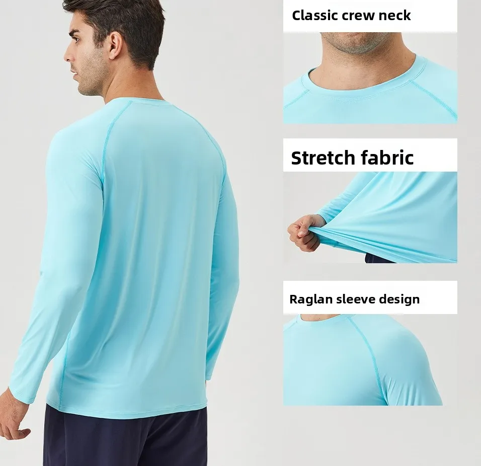 Men's Ice Silk Sunscreen Running Speed Drying Clothes Sports Camping Mountaineering Training Clothes Fitness Long Sleeve Top