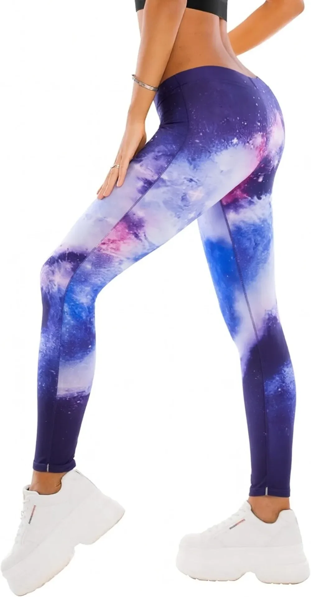 Damen-Leggings „Cosmic Galaxy“ mit Weltraum-Print, Stretch, schmale Passform, lässige Activewear-Strumpfhose – Detail 6