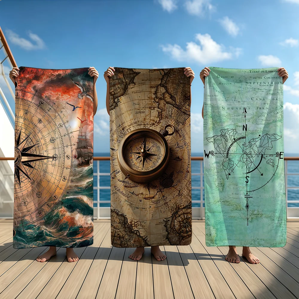 Compass Map Voyage Mobile Cell Towel Beach Oversized Soft Ultra Absorbent Quick Drying Large Pool Travel Camping Bathroom