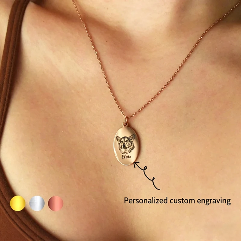 

Custom Pets Human Photo Portrait Necklace Stainless Steel Personalized Dog Cat Name Pendant Necklace collares tendencia 2026