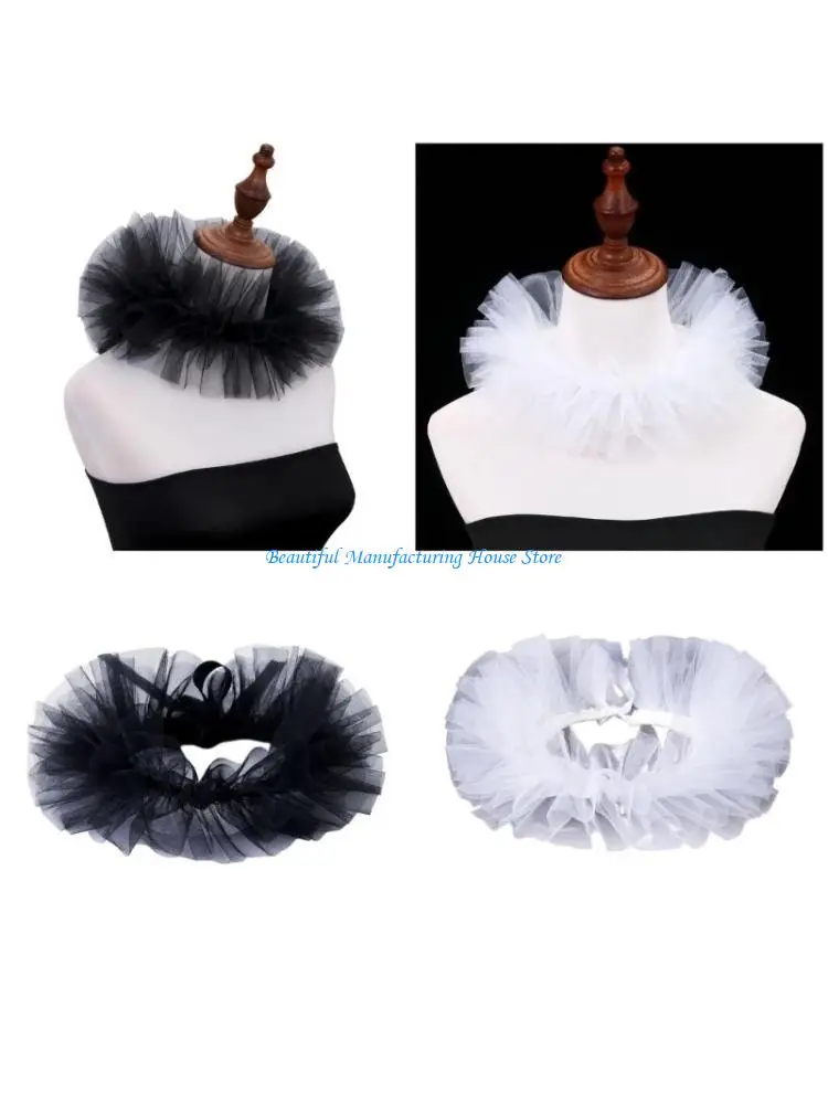 E56A Victorian Ruffled False Collar for Masquerades and Dress Up Clown Choker