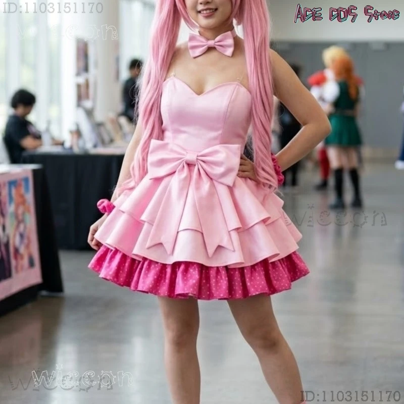 Alien Stage Mizi Candy Scar Zombie Stage Dress – Conjunto Lolita rosa con máscara + accesorios para la cabeza + auriculares, cosplay para fiesta de Halloween