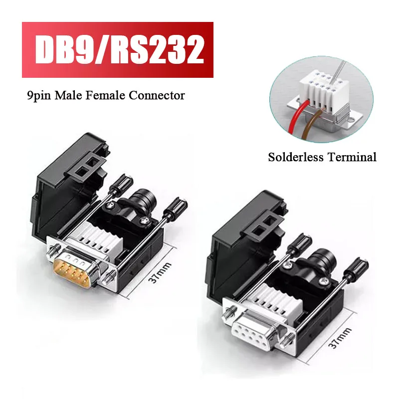 DB9 RS232 Serial Port Head Connector Industrial 9-pin Solder-free Plug COM port 485 Connectors Male Female Wiring Terminal Joint