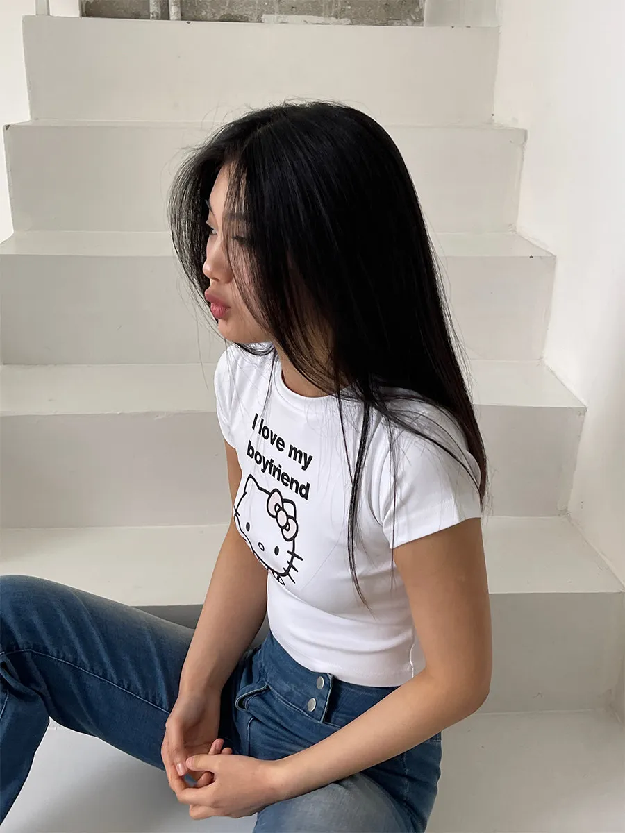 2026 Sanrio Hello Kitty Adlv Summer Men's and Women's Pure Cotton T-shirt Comfortable, Breathable, High Quality Ins Y2k