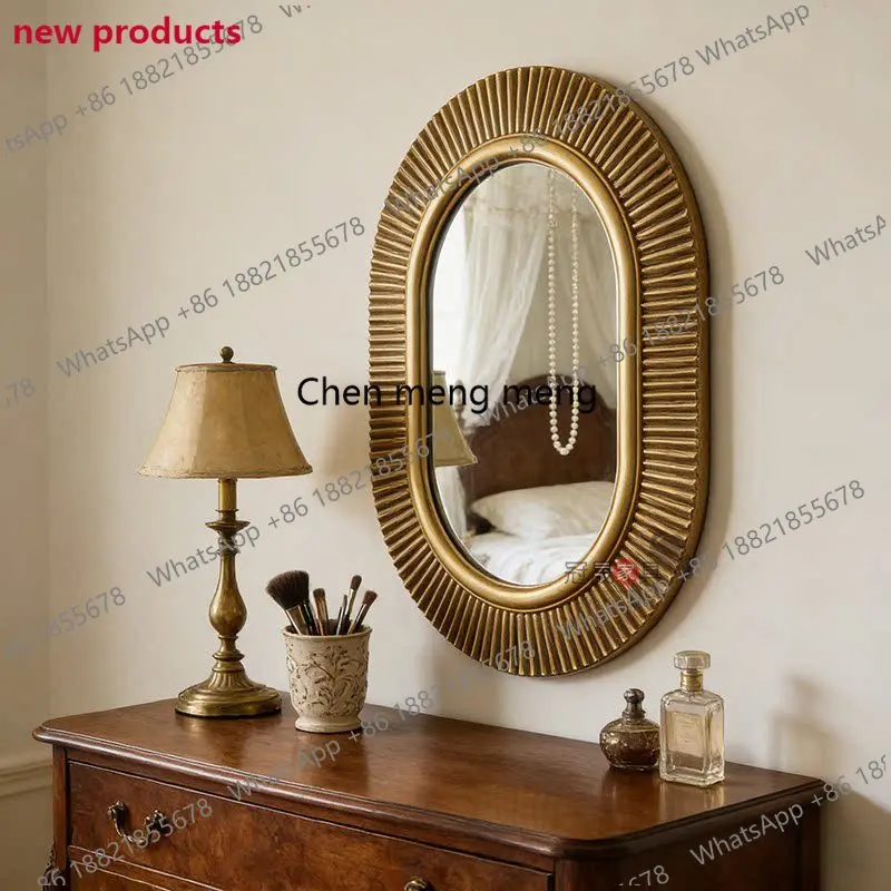 A139American retro oval bathroom mirror wall hanging household porch background wall decorative mirror European style