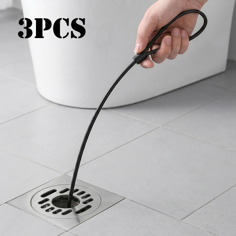 Lot de 3 serpents de vidange en acier inoxydable avec revêtement en nylon pour l'élimination des cheveux dans les douches et éviers de cuisine – Outil de débouchage de salle de bain