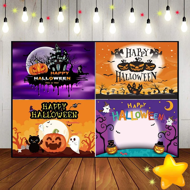 Halloween Achtergrond Horror Moon Night Party Spookkasteel Enge Pompoen Lantaarn Heks Volle Maan Fotografie Achtergrond