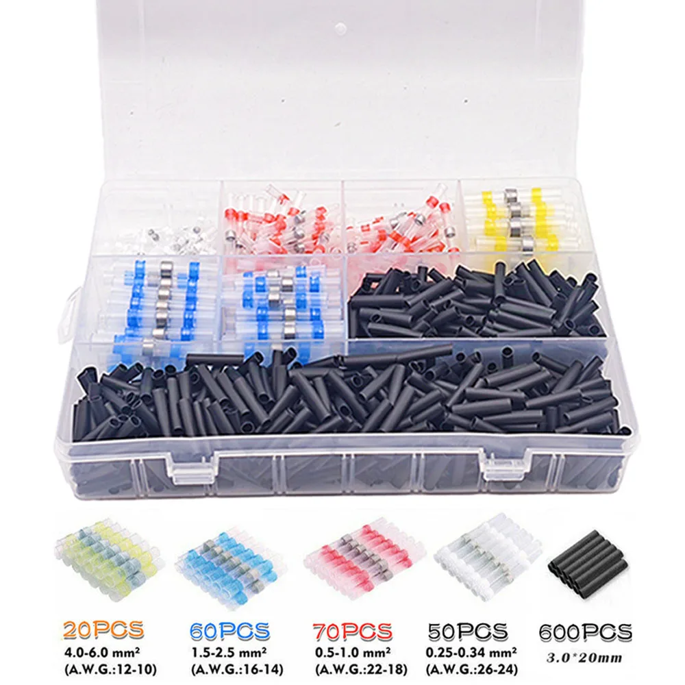 800PCS Waterproof Heat Shrink Butt Terminals Solder Seal Sleeve Wire Connectors Kit Electrical Connection Heat Shrink Tube