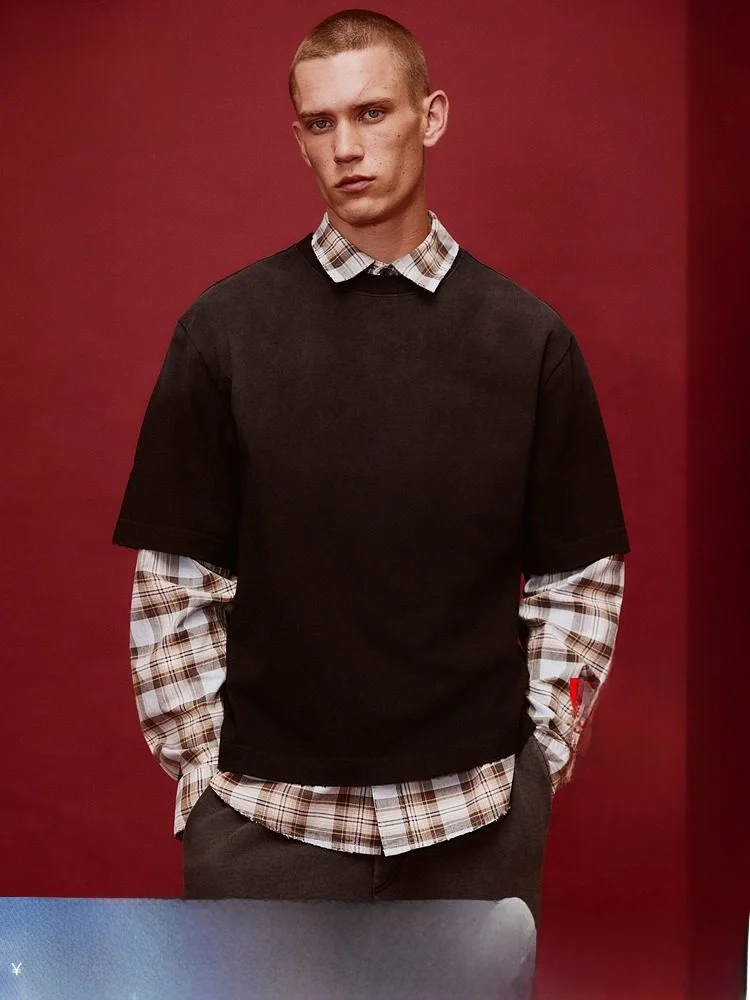 

H&M ex Cotton round Ne T-irt Basic Casual Sle ort Sve Full Size Simple Design Winter Base Layer Top 262357