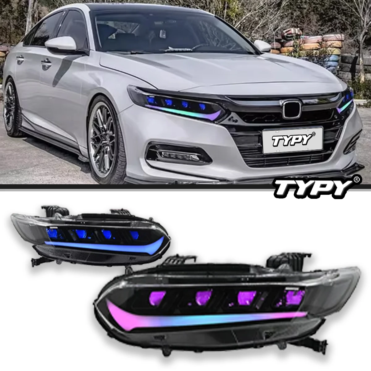 

Автомобильные фары TYPY для Honda Accord RGB 2018-2022, светодиодные фары для проектора, дневные ходовые огни, автомобильные аксессуары