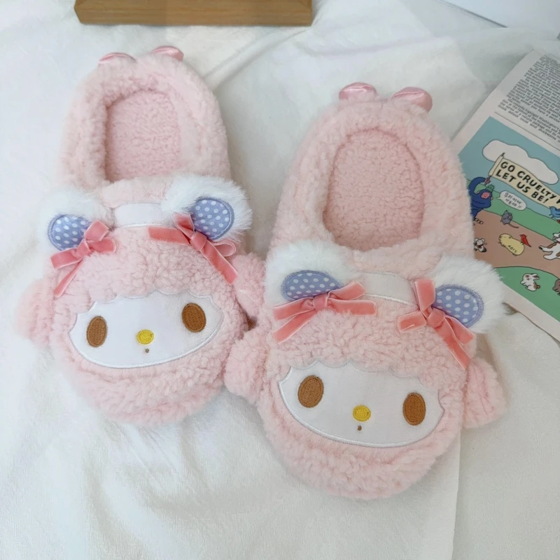 Sanrio Kuromi My Melody Slippers Hello Kitty Indoor Shoes Cartoon Anime My Sweet Piano Warm Slippers Autumn Winter Flat Non-slip