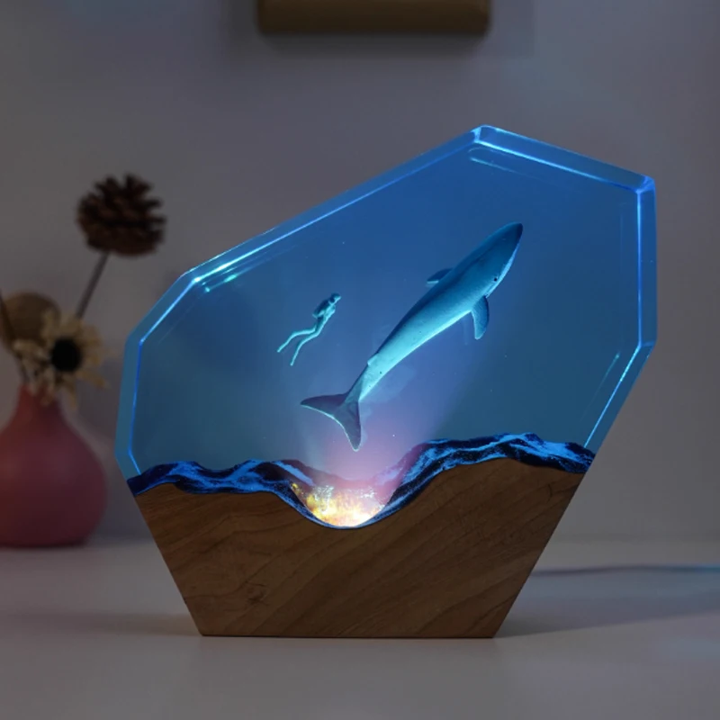 البشر والحيتان الكائن الراتنج الجدول ضوء الإبداعية الفن الديكور مصباح المحيط المشهد موضوع ضوء الليل USB تهمة