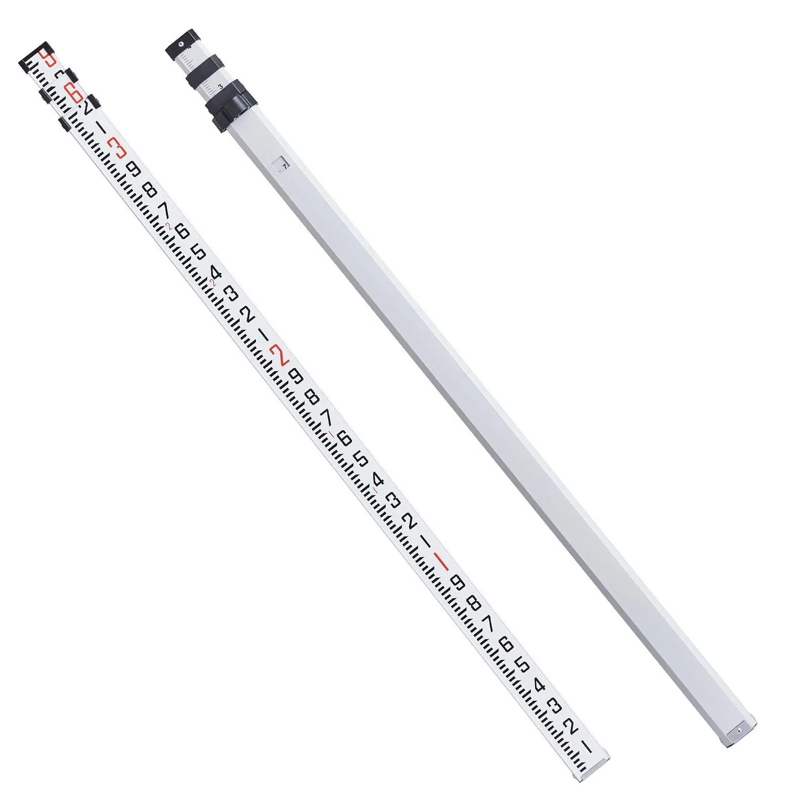 Aluminum Grade Rod, 9-Feet/10ths 3 Sections Telescopic Measuring Rod, Double-Sided Scale 1/10ft Leveling Rod Stick, Aluminum Al