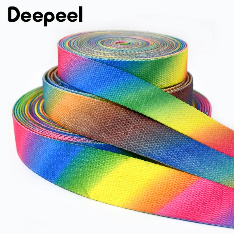 2/4/8M 25/30/36mm Rainbow Webbing Canvas Belt Tape Lugggae Strap Printed Colored Ribbons Band Garment Decorative Ribbon Sewing