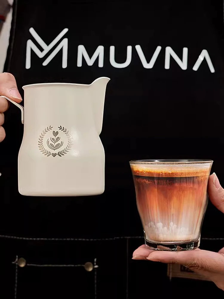 MUVNA dzbanek do spieniania mleka 450ml Cafe Latte Art narzędzia profesjonalne Espresso spieniacz do mleka 304 stal nierdzewna biała