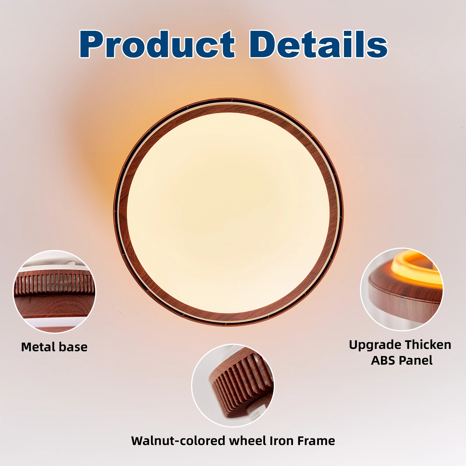 Farmhouse 18" Embedded Ceiling Fan with Light and Remote Control Wood Grain Enclosed Dimmable LED Chanelier Fan for Bedroom