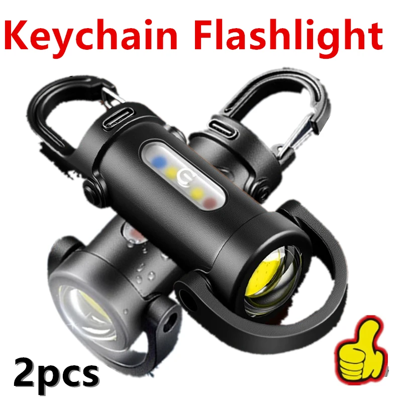 2X Rechargeable Keychain Flashlights 800 Lumens EDC COB Work Light 7 Modes Emergency Keychain Light for Walking Searching Hiking