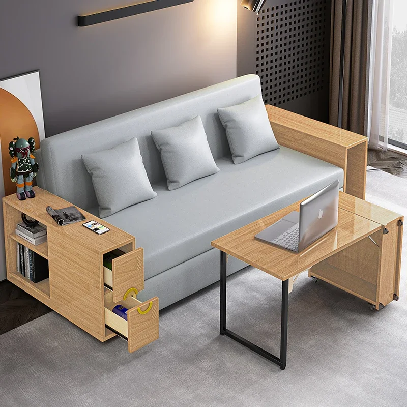 

Sofa bed solid wood multi-functional folding dual-purpose double living room push-pull small apartment retractable storage new