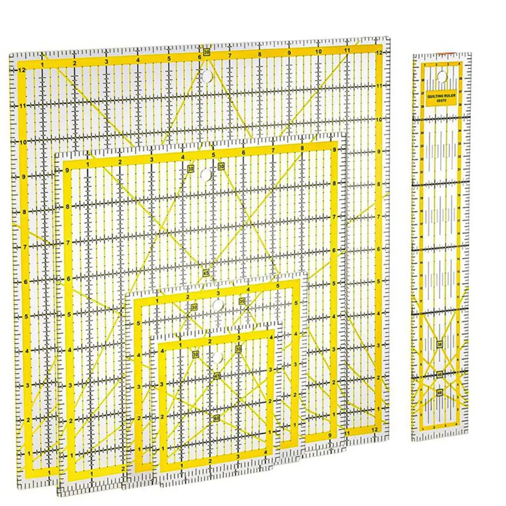 Superior-5 Pack Acrylic Quilting Ruler Kit Square Acrylic Quilter Ruler Fabric Cutting Ruler Clear Mark Acrylic Ruler Set