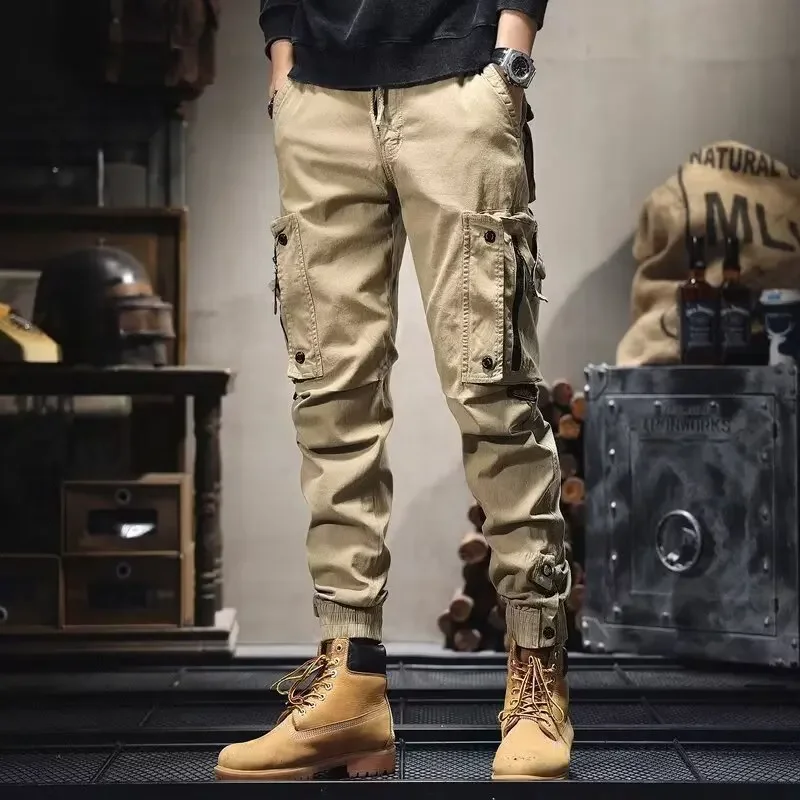 النمط الأمريكي الرجال ملابس العمل السراويل مستقيم الساق عادية في الهواء الطلق التكتيكية فضفاضة تناسب السراويل الطويلة الخريف الربيع الموسم #3